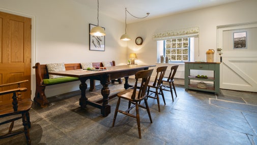The kitchen and dining room at Pentire Head Farmhouse, Cornwall